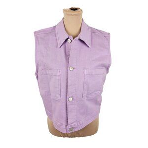 Warp + Weft Light Pastel Purple Pink Denim Button Up Vest Sz M